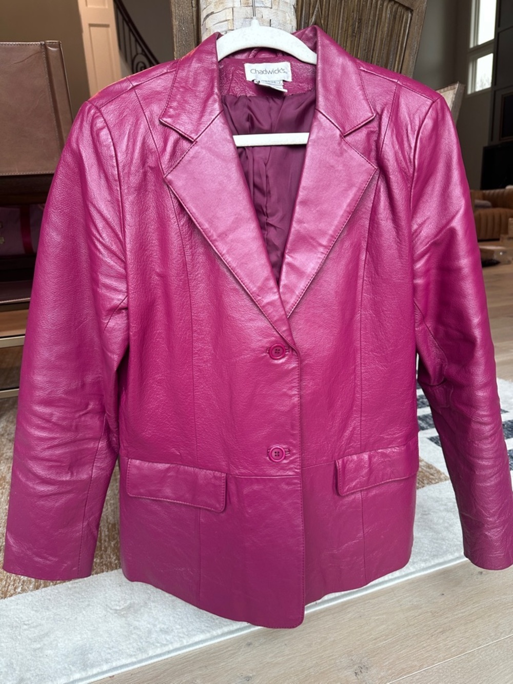 Vintage Rare Color Chadwicks Women's Magenta Leather Blazer